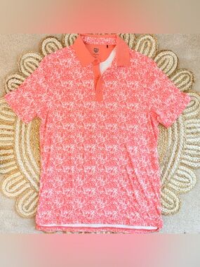 🌾 Graham Luxe Men’s Coral & White Polo Golf Shirt - Performance Shirt